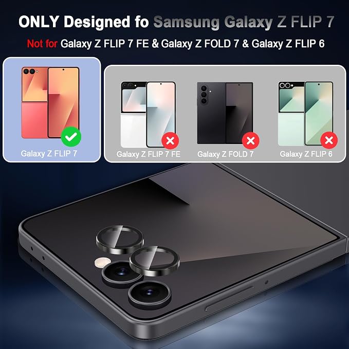 Meshine for Samsung Galaxy Z Flip 7 Camera Lens Protector,Scratch Proof,Strong Adsorption,9H Hardness with Metal Ring Camera Cover,Ultra Thin Case Friendly, Accessories Lens Protector,Black - Image 2