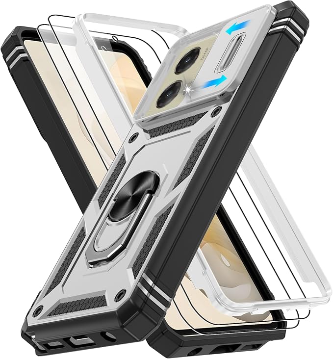 Gritup for Motorola Moto G Stylus 5G 2024 Case: G Stylus 2024 Case with Screen Protector*2 [Magnetic Stand] [Slide Camera Cover] Shock Proof Military-Grade para G Stylus-5G-2024 White+Black by Gritup