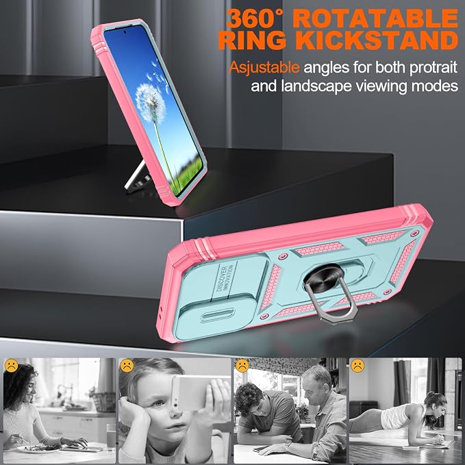 Gritup for Galaxy A37 5G Phone Case: Samsung A37 5G Case with 2*Screen Protector, Magnetic Stand & Slide Camera Cover, Shock Proof Military-Grade para Galaxy A 37 Phone Cover, Green+Pink - Image 7