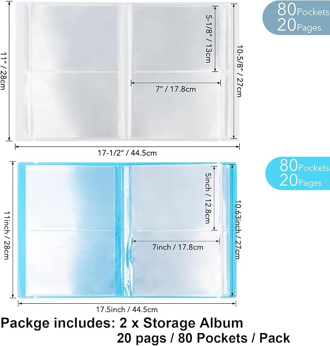 2 Pack Large Sticker Photo Storage Album, Stamp & Cutting Dies Storage Book Organizer Folder for Cards Storage DIY Scrapbooking Card Making Supplies 20 Pages 80 Pockets/Pack (Clear + Blue) - Image 2