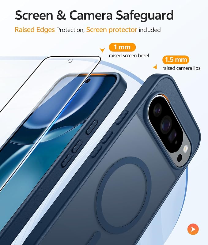 FNTCASE for Google Pixel 10 Pro XL / 9 Pro XL Case, Compatible with Magsafe | Screen Protector, Translucent Matte, 14FT Military Grade Drop Protection, Shockproof Protective Phone Cover, Blue - Image 4