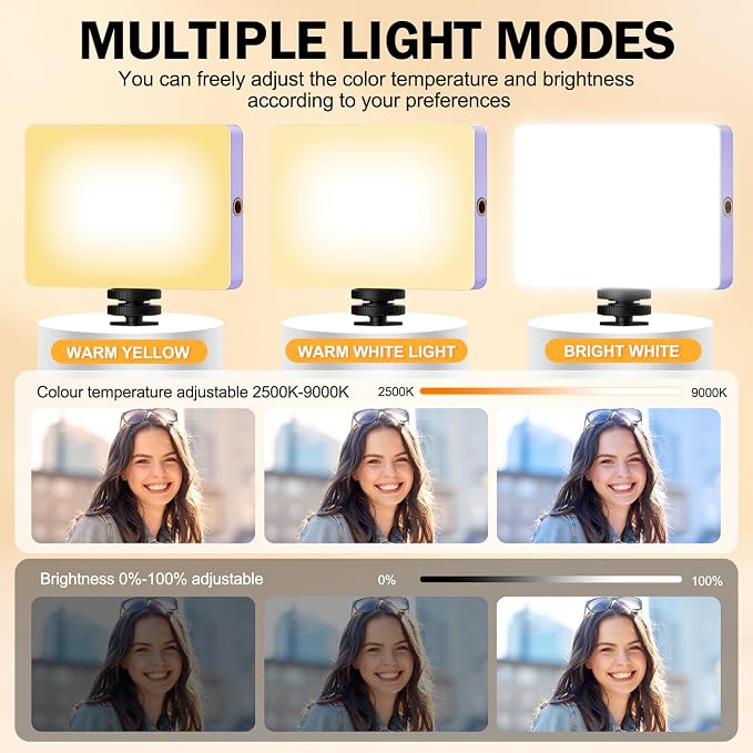 120 LED Selfie Light for iPhone, Portable Phone Light with Clip & Camera Tripod Adapter - 5000mAh Rechargeable, 3 Lighting Modes, CRI 97+ for Video Recording, TikTok, Tripod Mount Rings - Image 3