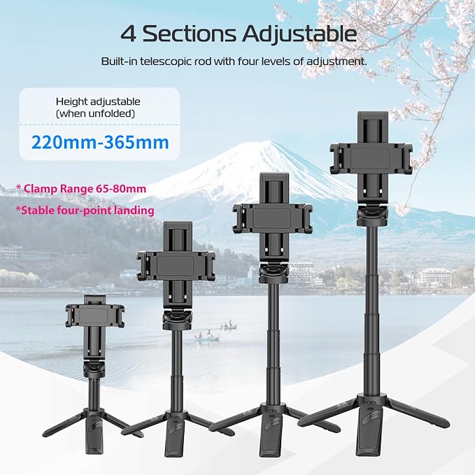 ULANZI JJ02 Selfie Stick Tripod, Portable Pocket Size Phone Tripod Holder | 3-in-1 Mini Phone Grip, Detachable Remote, 2 Cold Shoe, Wireless Shutter for Vlog, Photography, Livestreaming - Image 3