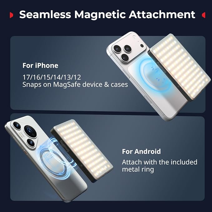 SmallRig M3 Magnetic Selfie Phone Light with Clip, Portable Light | 2000mAh, 120 LEDs, 2700K-6500K, for Content Creators Video Recording, for iPhone/Laptop/Camera/Webcam (Ink Blue) - 5505 - Image 2