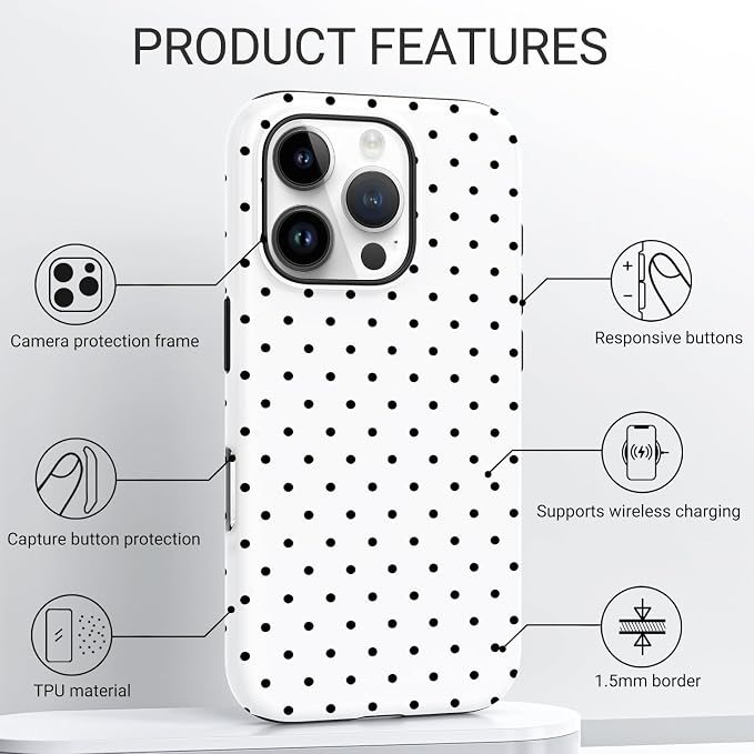 TPU Phone Case for iPhone 16 Pro Max, MagSafe Wireless Charging Compatible, Shockproof Slim Fit Protective Cover with Anti-Yellowing & Raised Camera Protection (Polka dot 8, iPhone 16 Pro Max) - Image 4