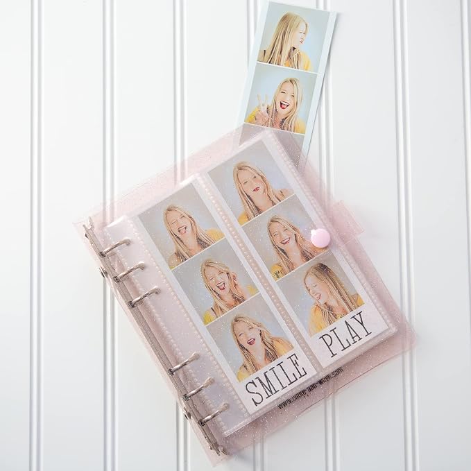 Photo Album For 2X6 Photo Booth Slip In Strips And 4X6 Pictures - 6 Ring Notebook Binder With 20 2 By 6 Sleeves - Fits 80 Photobooth Prints (BLUSH SPARKLE, 2X6) - Image 5