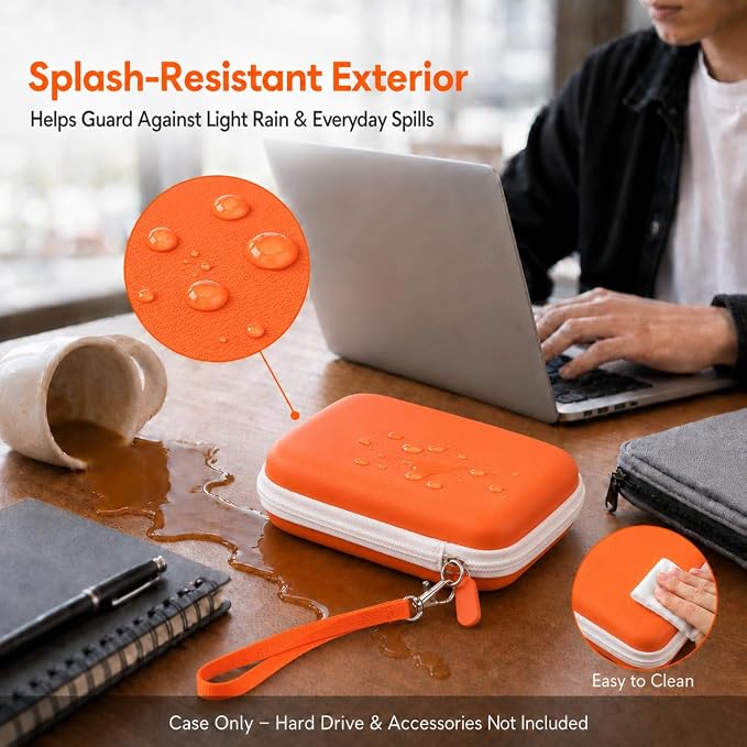 ALKOO Case for LaCie Rugged Mini 1TB/2TB/4TB/5TB External Hard Drive | Portable HDD Holder, Cable Pocket, SD Card Storage, for Photographers, Creators, Students, Office,Travel,Case Only,Tangerine - Image 6
