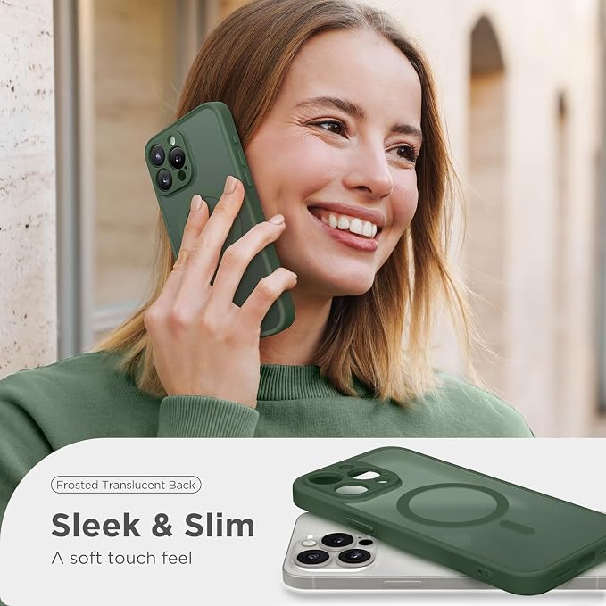 CAPRARO for iPhone 14 Pro Case, Compatible with MagSafe | Upgraded [Full Camera Protection] Shockproof Protective Slim Translucent Matte Magnetic Phone Case 6.1'', Deep Green - Image 7