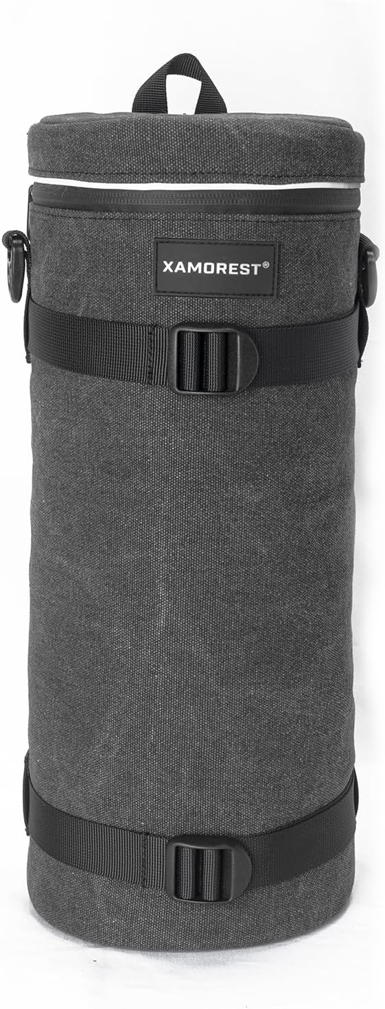 Camera Lens Case Bag for Photographyers, Zipper Waterproof Lens Protective Pouch Interior Size (6.29" x 15.35"(Canvas, Black)) by XAMOREST