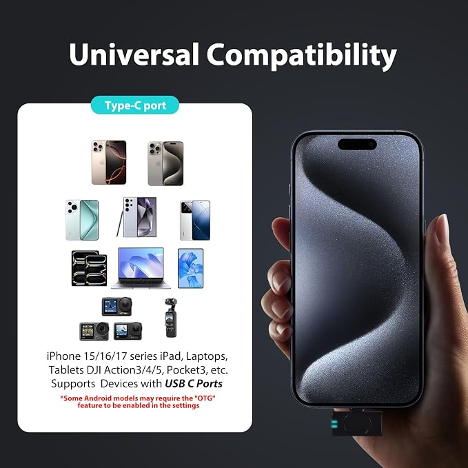 Mini Microphone for iPhone 15 16 17/Android/Tablets with USB C Plug,Wireless Lavalier Microphone with Charging case,30H Battery Life,Noise Reduction,Clip-on Mic for Video Recording,YouTube,TikTok - Image 6