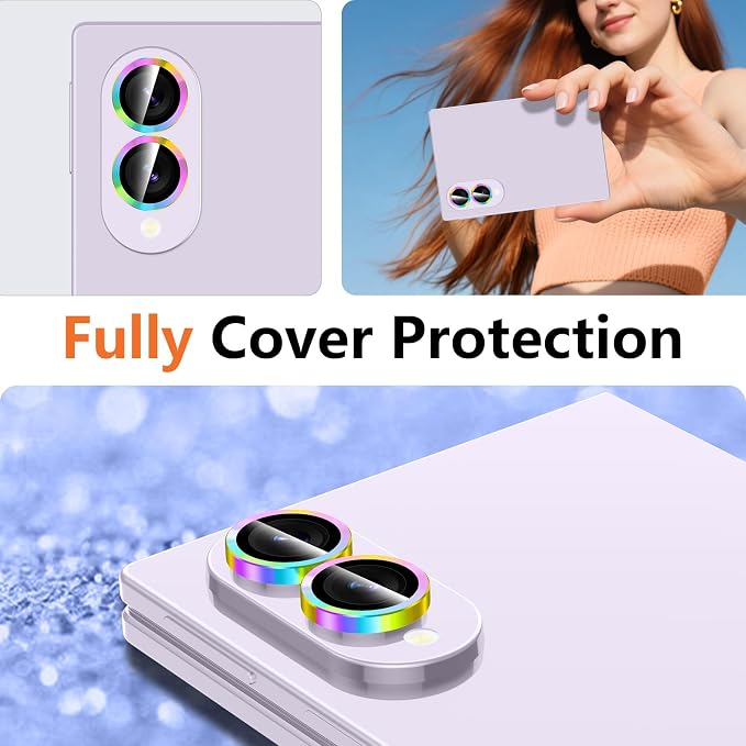 for Samsung Galaxy Z Fold 8 Camera Lens Protector, Individual Metal Ring Tempered Glass Lens Cover, [Strong Adsorption] Scratch Resistant Ultra-Thin HD Clear Lens Cover, 1 Set-Colorful - Image 8