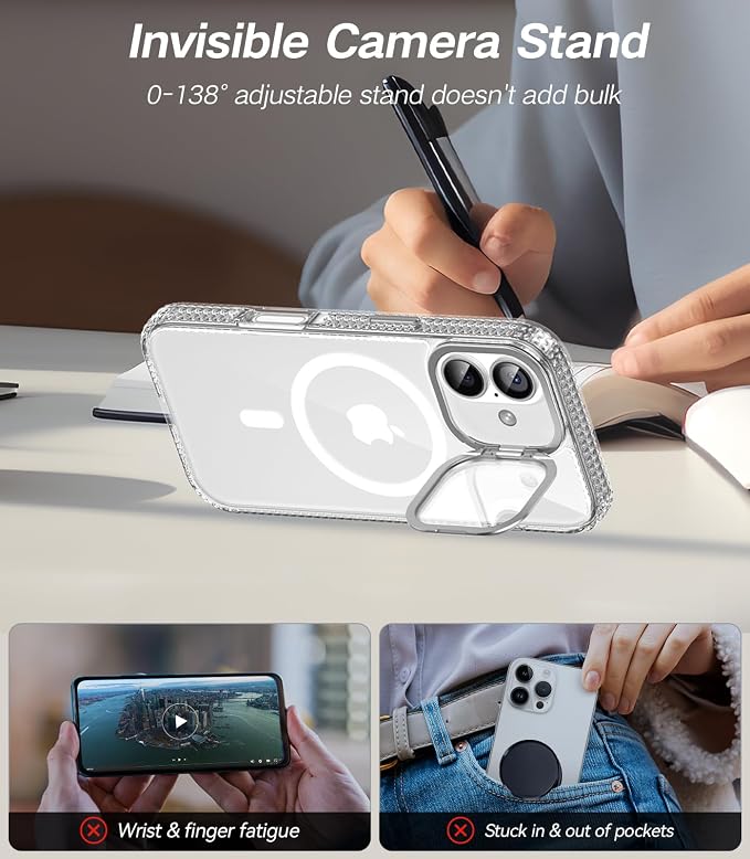 VOFATA [Upgraded Full Camera Protection for iPhone 17 Case with Camera Cover Stand [Fit for MagSafe][10FT Mil-Grade Protection] Transparent Magnetic Phone Cover for iPhone 17 Case, Clear - Image 4
