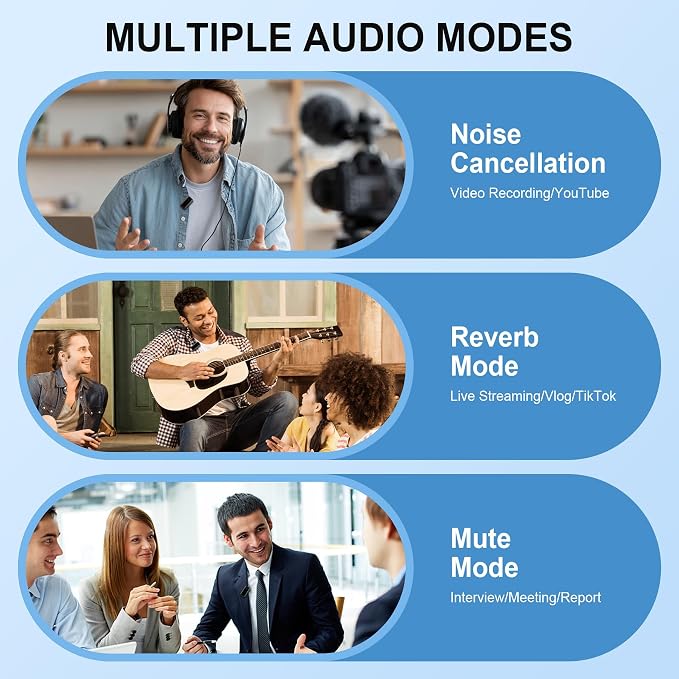 EX Wireless Lavalier Microphone System, Dual Clip-On Mics + Charging Case, 164ft Range Plug-and-Play for iPhone/Android, Advanced Noise Reduction, 48H Runtime-Video Recording, TikTok, YouTube, Black - Image 7