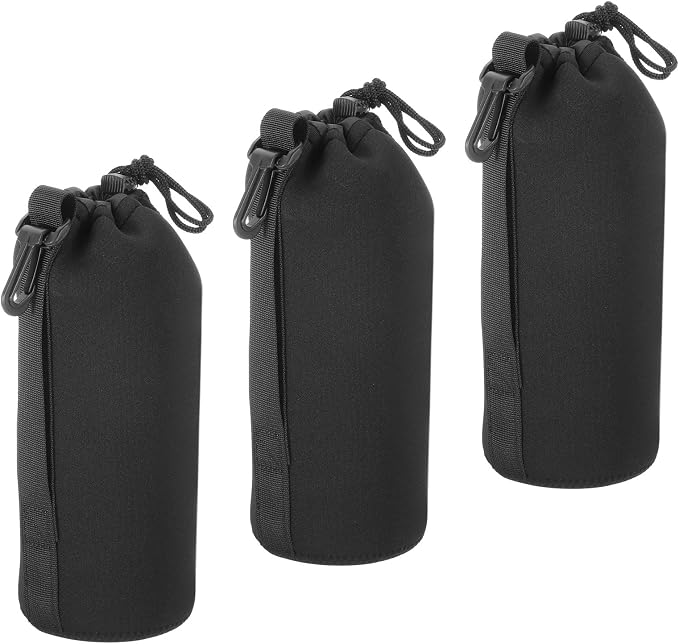 PATIKIL 3 Pcs 3.7" ID x 9.8" H Neoprene Lens Pouch Bag for DSLR Camera Lens, Waterproof, Shockproof, Wear-Resistant, Black by PATIKIL