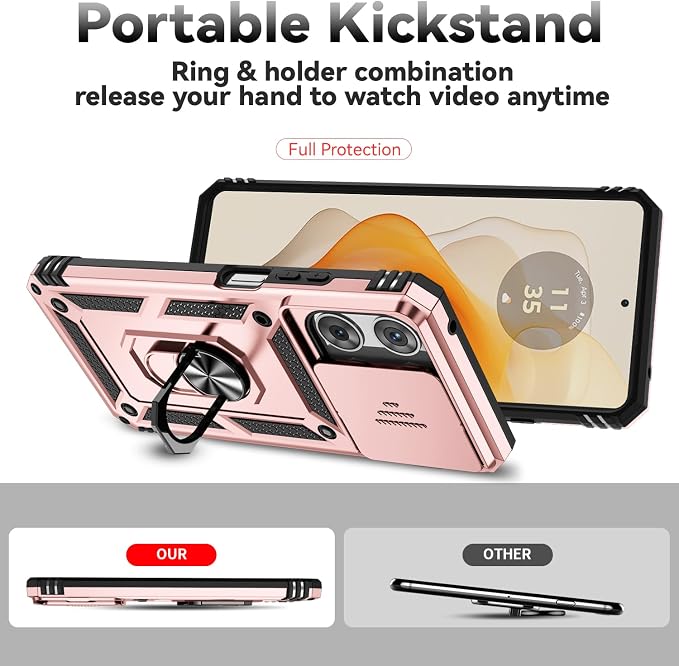 for Moto G 2026 /Moto G Play 2026 Case,with Screen Protector and Camera Cover,[Military Grade] 16ft.Drop Tested Cover with Magnetic Kickstand Protective Case for Motorola G 2026, Rose Gold - Image 6
