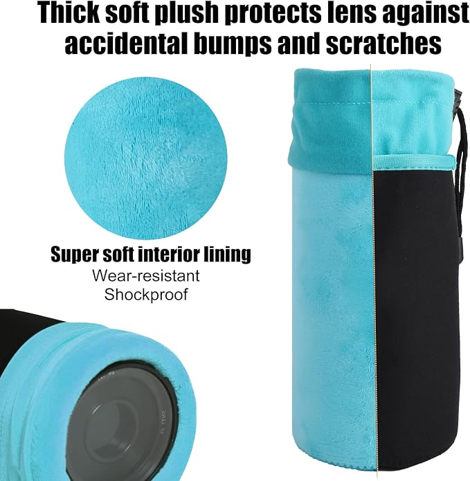 4Pcs Camera Lens Case Bag,4 Sizes Blue Water Resistant Protective Lens Pouch Set With Adjustable Drawstring Rotating Clamp,Replacement Compatible Thick Protective Neoprene for Canon,Nikon,Sony,Pentax - Image 3