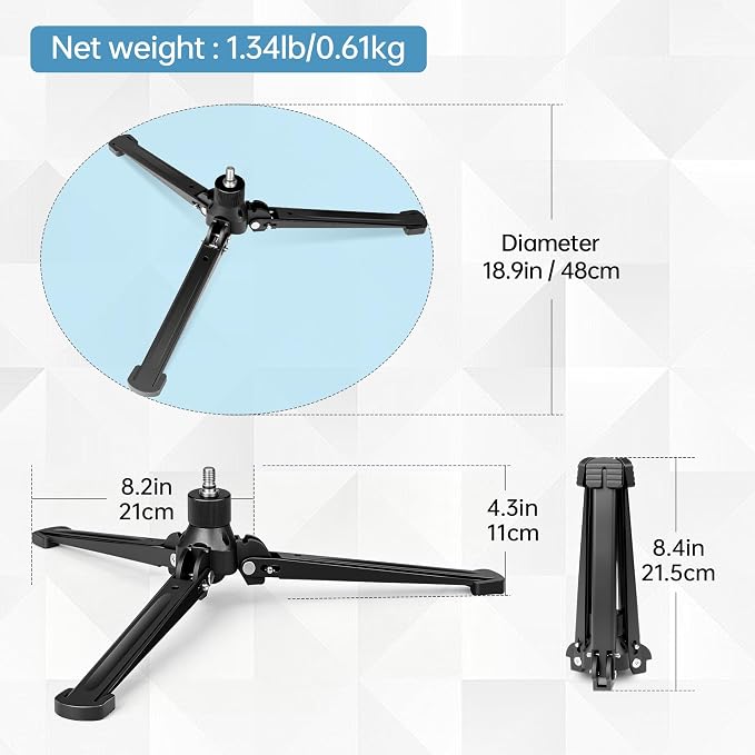 M-5 Tripod Base, Longer Desktop Tripod with Three Upgraded Extended-Leg, 3/8" Screw Monopod Stand Support for Ball Head/Fluid Head DSLR Camera Camcorder, Tilt 20° & Rotate 360° (Black) - Image 6