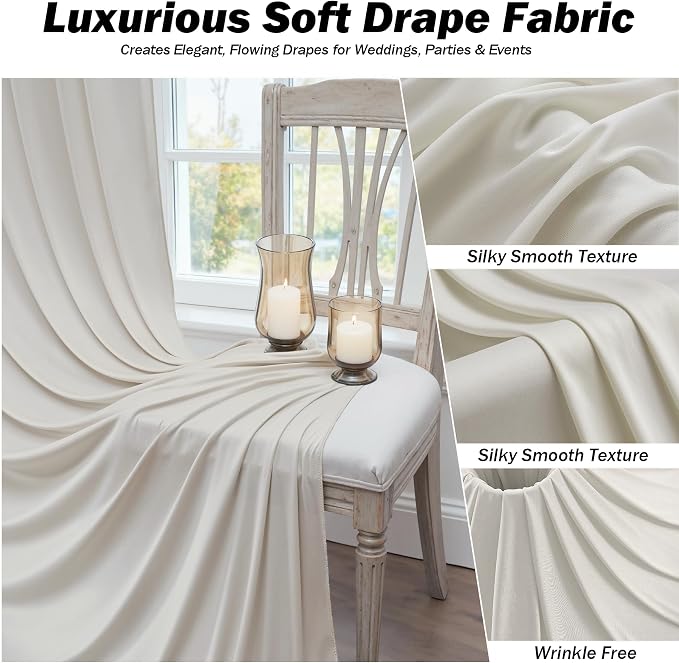 50x12 ft Beige Backdrop Curtains for Weddings Parties, Birthdays and Photos | 10 Panels 5x12 ft, Wrinkle-Free Polyester Drapes, Washable, Ironable, 4 in Rod Pocket for Baby Showers Photography Background - Image 3