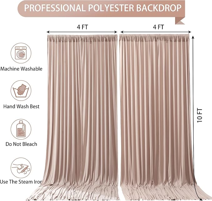 Nude Blush Backdrop Curtains-Wrinkle-Free Polyester Photography Drapes Party Curtain Background for Baby Shower Wedding Decorations- 8 X10FT - Image 5
