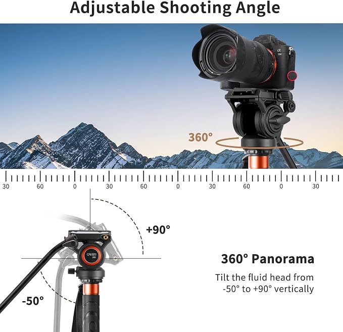 Cayer FP34 Video Monopod, 71" Alu 4-Section Fluid Head with Feet for DSLR | 4-Section Alu Tube, Fluid Head, Folding 3-Leg Base, 13.2 Lb Load, Dual-Mode Compatible Mount - Image 2