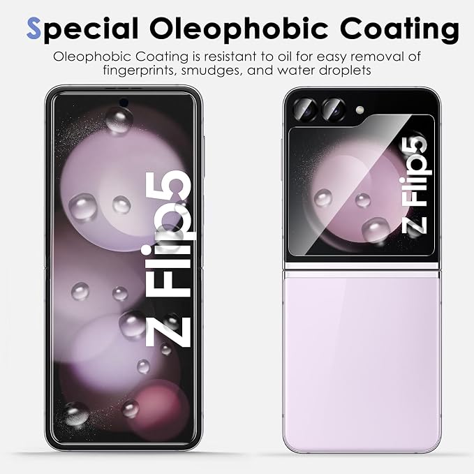 Fotbor [3+3+2 Pack for Samsung Galaxy Z Flip 5 screen Protector, 3 Pack Inner Screen Flexible Film + 3 Pack Back Screen Protector Tempered Glass + 2 Pack [1 Set] Camera Lens Protector Accessories - Image 7