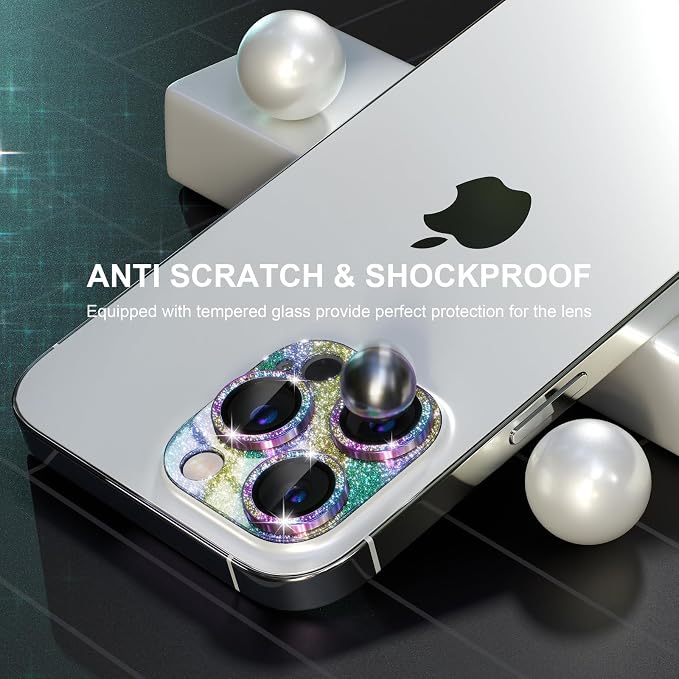 Choiche for iPhone 15 Pro/iPhone 15 Pro Max Camera Lens Protector | Bling Camera Cover with 9H Tempered Glass Lens Screen Protector Metal Ring Decoration Accessories (Glitter-Colorful) - Image 4