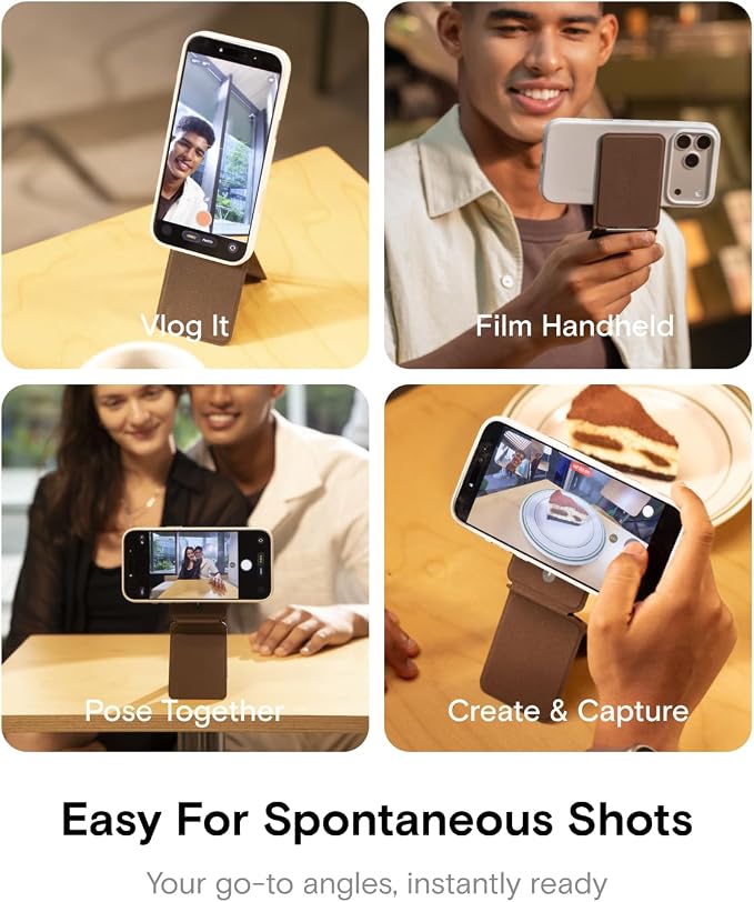 MOFT Phone Tripod Stand, Portable Selfie Stick for iPhone | MOVAS-E- Coffee Leather | Mulit-Angle | Pocket Size | Magsafe Compatible | Easy to Charge | Stylish |For Content Creators - Image 3