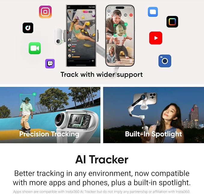 Insta360 Flow 2 Plus AI Tracker Bundle Grey - Foldable Phone Gimbal, AI Tracking with Any App, Multi-Person Tracking, Built-in Tripod/Selfie Stick, Remote Control, Smartphone Stabilizer, Travel - Image 2