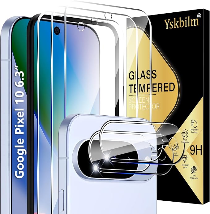 (3+2 Pack) Glass Screen Protector for Google Pixel 10 with Camera Lens Protector,9H Tempered Glass,Fingerprint Unlock,Anti-Scratch,Bubble Free,Case Friendly - Clear by Unknown