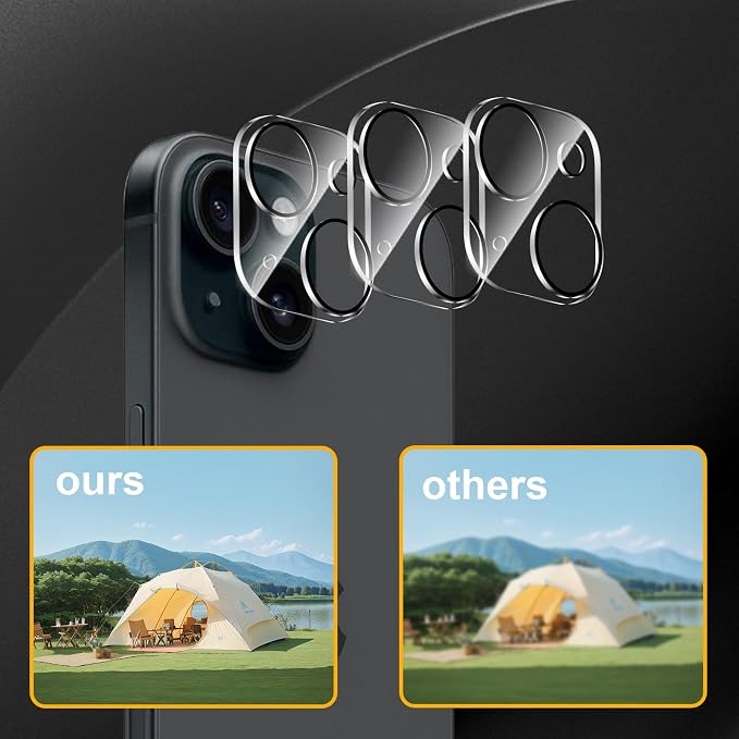 3 Pack Camera Lens Protector for iPhone 15 /iPhone 14 | iPhone 15 Plus/iPhone 14 Plus,Tempered Glass,Anti-Fingerprint,9H Hardness,Scratch Resistant,Easy to Install,HD Clarity - Image 6