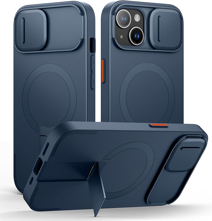 SURITCH for iPhone 13/14 Case with Magnetic Camera Slide Cover and Adjustable Kickstand, Compatible with MagSafe, Shockproof Bumper Case Slim Protective Cover for iPhone 13/14 6.1 Inch, Blue by SURITCH