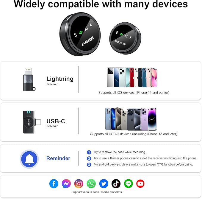 Wireless Lavalier Microphone for Content Creators,iPad & Android, Magnetic Clip-on Mini Mic with Charging Case,30H Playtime Plug-Play Lapel Lavalier Mic for Vlog TikTok, AI Noise Reduction - Image 7