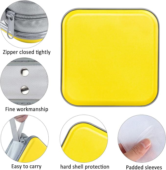 Siveit DVD Case CD Case Holders DVD Binder Wallet Hard Plastic 48 Capacity CD/DVD Disc Cases Storage Binder for Car Home Office Travel (Yellow) - Image 2