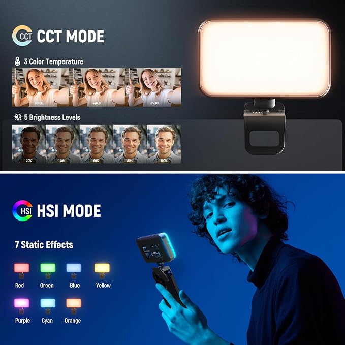 NEEWER Entry Level Version LED RGB Selfie Light, 91 LEDs Plastic Clip on Phone Fill Lighting for iPhone, 20 Effects CRI92 1000mAh, for Computer Webcam Laptop Zoom Video Conference Recording, N6C - Image 4