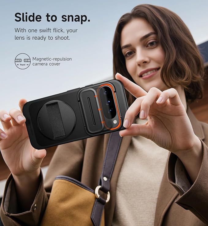 SURITCH for Google Pixel 9 Pro XL Case with 360° Rotatable Hand Strap Phone Grip Holder & Invisible Kickstand & Slide Camera Cover, Slim Rugged Shockproof Protective Cover for Pixel 9 Pro XL, Black - Image 7