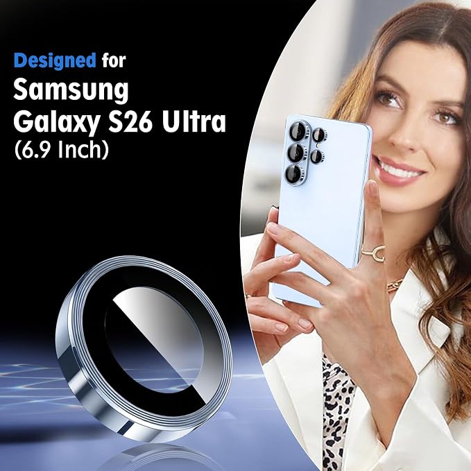 SiHPuoy 2Set Camera Lens Protector for Samsung Galaxy S26 Ultra, Blue | 9H+ Tempered Glass, Military Grade Shatterproof, Anti-Scratch,Case Friendly,HD Metal Camera Cover,Does not Affect Night Shots - Image 2