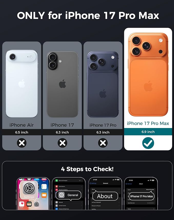 Goton 3 in 1 for iPhone 17 Pro Max Case with Privacy Screen Protector | Glass Camera Lens Protector,Compatible for MagSafe,Invisible Kickstand, Shockproof Phone Cover for iPhone 17 Promax - Image 2