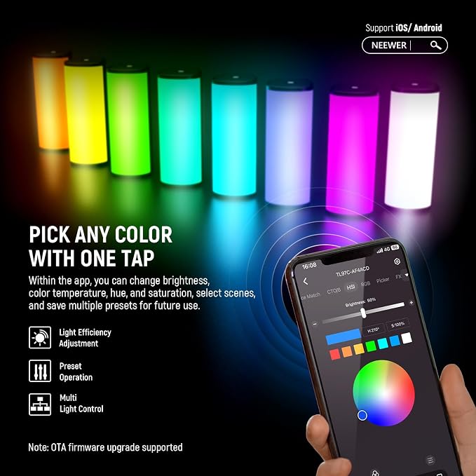 NEEWER TL97C Magnetic Handheld Light Wand with App Control | 360° Full RGB Mini LED Video Light Stick, 2500mAh Battery, 2500K-8500K Dimmable CRI97, 17 Scenes for Photography Vlog - Image 5