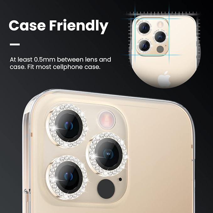 Tensea for iPhone 13 Pro/iPhone 13 Pro Max Camera Lens Protector Bling, Protection Camera Cover Tempered Glass Screen Protector Diamond Metal Individual Ring for 13Pro 6.1" / 13 ProMax 6.7 inch 2021 | Protective Camera Cover Tempered Glass Screen Prote... - Image 3