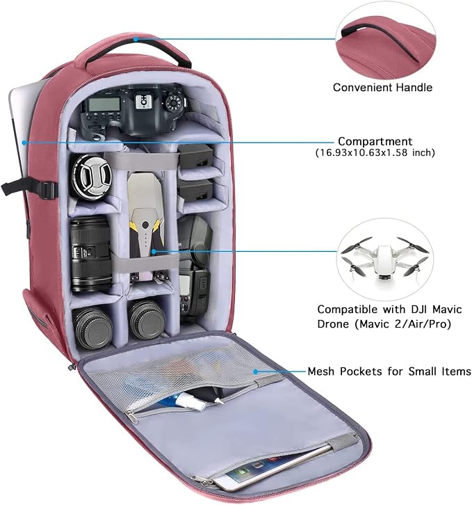 MOSISO Camera Backpack, DSLR/SLR/Mirrorless Photography Camera Bag | 15-16 inch Waterproof Hardshell Case with Tripod Holder&Laptop Compartment Compatible with Canon/Nikon/Sony, Dusty Rose - Image 2