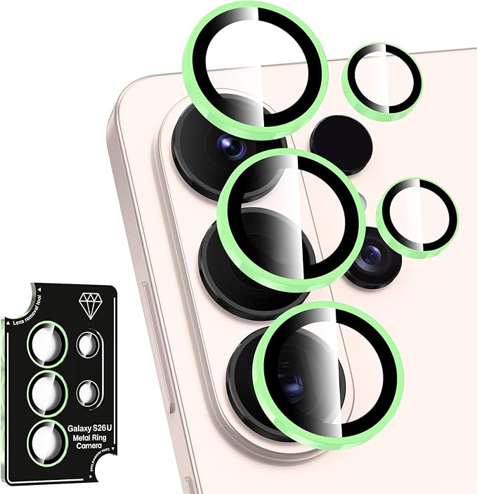 for Samsung Galaxy S26 Ultra Camera Lens Protector, Individual Metal Ring Tempered Glass Lens Cover, [Strong Adsorption] Scratch Resistant Ultra-Thin HD Clear Lens Cover, 1 Set-Green Shine by Btscase
