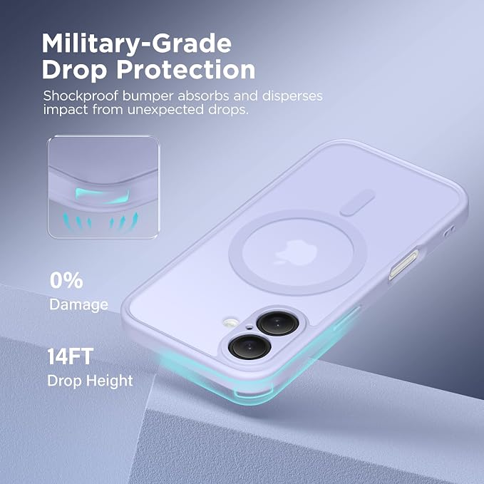 CAPRARO for iPhone 16 Case, Compatible with MagSafe Lilac | Upgraded [Full Camera Protection] Protective Translucent Matte Women Girl Magnetic Phone Case Cover, Lilac - Image 5