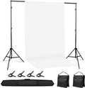 Adjustable Photography Backdrop Stand Kit 10x7ft(W*H)– Photo Studio Background Support with 4 Crossbars, 4 Clamps, 2 Sandbags (with 10 * 7 Feet White Backdrop Curtain) by Hikpik