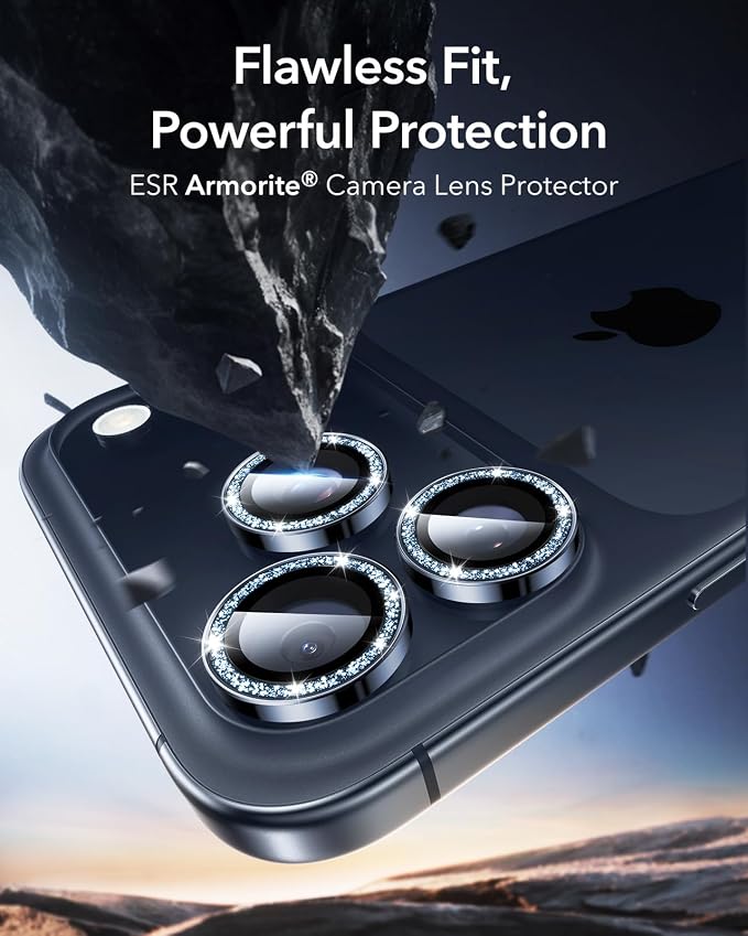 ESR for iPhone 17 Pro Max/17 Pro Camera Lens Protector, 1 Pack,Glitter Blue | Individual Camera Cover, 9H Tempered Glass, Original Camera Clarity, for iPhone 17/16/15/14 Pro Max/Pro - Image 2