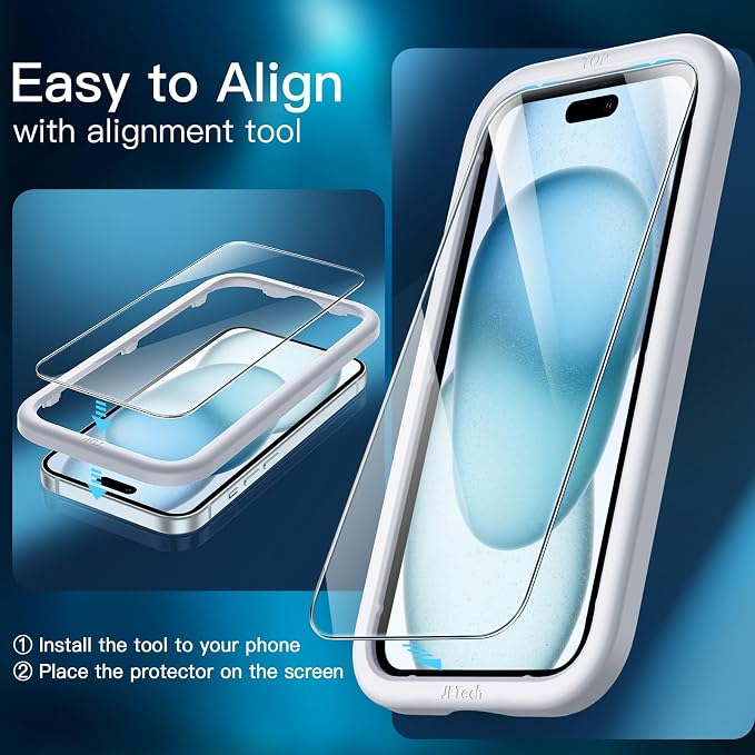 JETech Screen Protector for iPhone 15 Plus, 2+2 Pack | with Camera Lens Protector, HD Clear Tempered Glass, Anti-Scratch Protection, Easy Installation Tool - Image 5