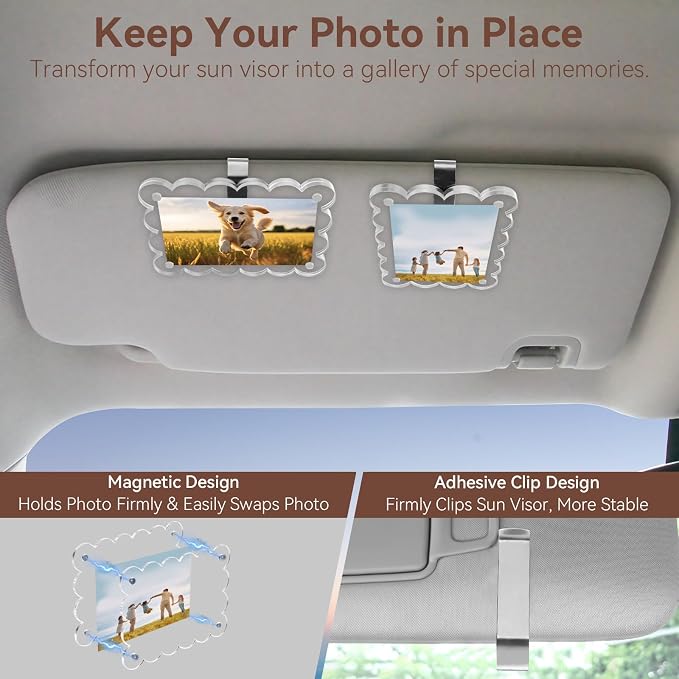 PIFOOG 2 Pack Car Visor Picture Holders Clip Photo Frame Acrylic Magnetic Display Pictures Frames for Cars Sun Visor Personalized Memorial Presents for Mother Dad Friends Transparent 2.5 × 3.7 inch - Image 4