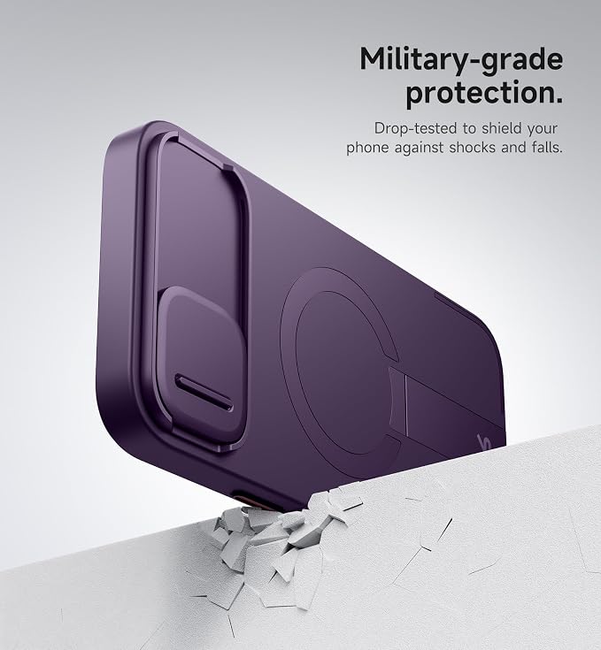 SURITCH for iPhone 14 Plus/15 Plus Case with Magnetic Camera Slide Cover and Adjustable Kickstand, Compatible with MagSafe, Shockproof Bumper Case Slim Protective Cover 6.7 Inch, Dark Purple - Image 7