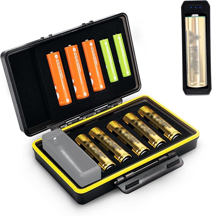 Detachable Battery Tester for AA and AAA Batteries,10 Slots Battery Case for 8 AA and 2 AAA Batteries, Water-Resistant and Shockproof, PC Shell Easy to Carry | 1 Battery Storage Case Organizer Box for 8 AA and 2 AAA Batteries, Water-Resistant and Shock... by JJC