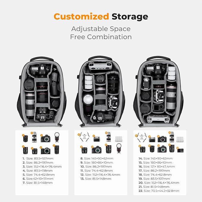 K&F CONCEPT Camera Backpack,Hardshell Photography DSLR Camera Bag | 15-15.6 Inch Laptop Compartment, Waterproof, Hard Shell Camera Case, Compatible with Canon/Nikon/Sony/DJI Mavic Drone, B07 - Image 3