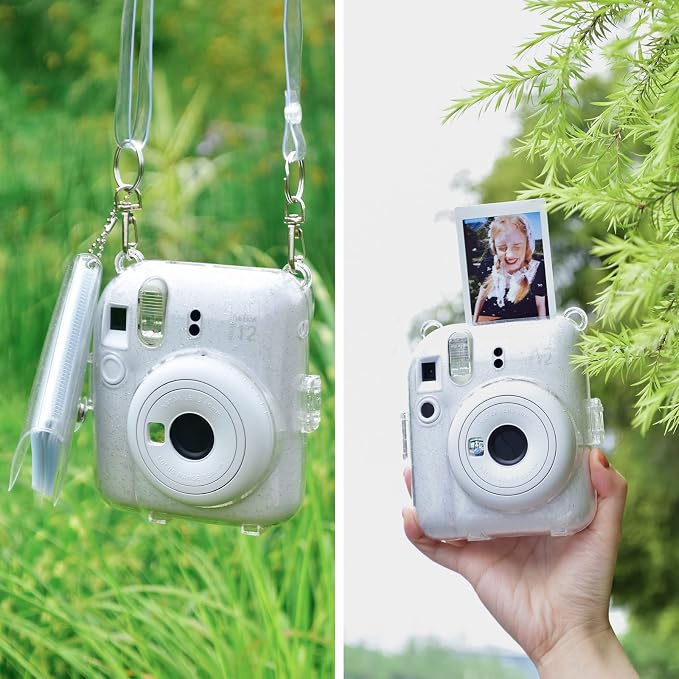 Rieibi Clear Case Compatible with Fuji Instax Mini 12 - Glitter Case Bag for Fujifilm Instax Mini 12 Instant Camera with Back Pocket, Strap and Photo Album - Glitter Clear - Image 6